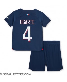 Günstige Paris Saint-Germain Manuel Ugarte #4 Heimtrikotsatz Kinder 2023-24 Kurzarm (+ Kurze Hosen)
